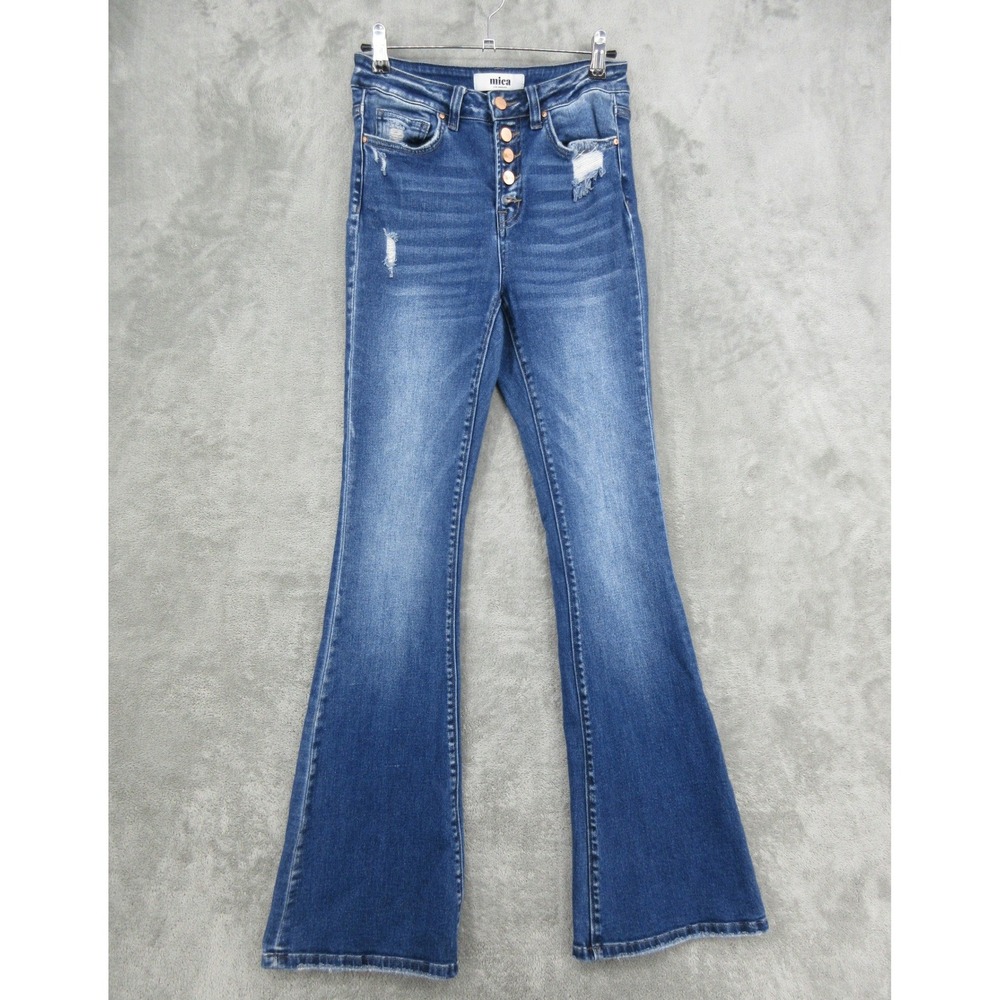 Mica Jeans Womens Size 26 Distressed High Rise Button Fly Flare Stretch Denim